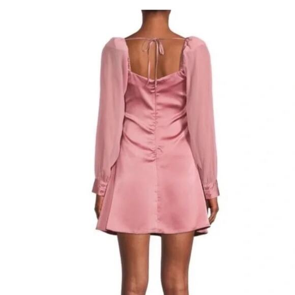 WeWoreWhat Pink Long Sleeve Silky Cowl Neck Mini Dress Homecoming Size 0 - Picture 3 of 11